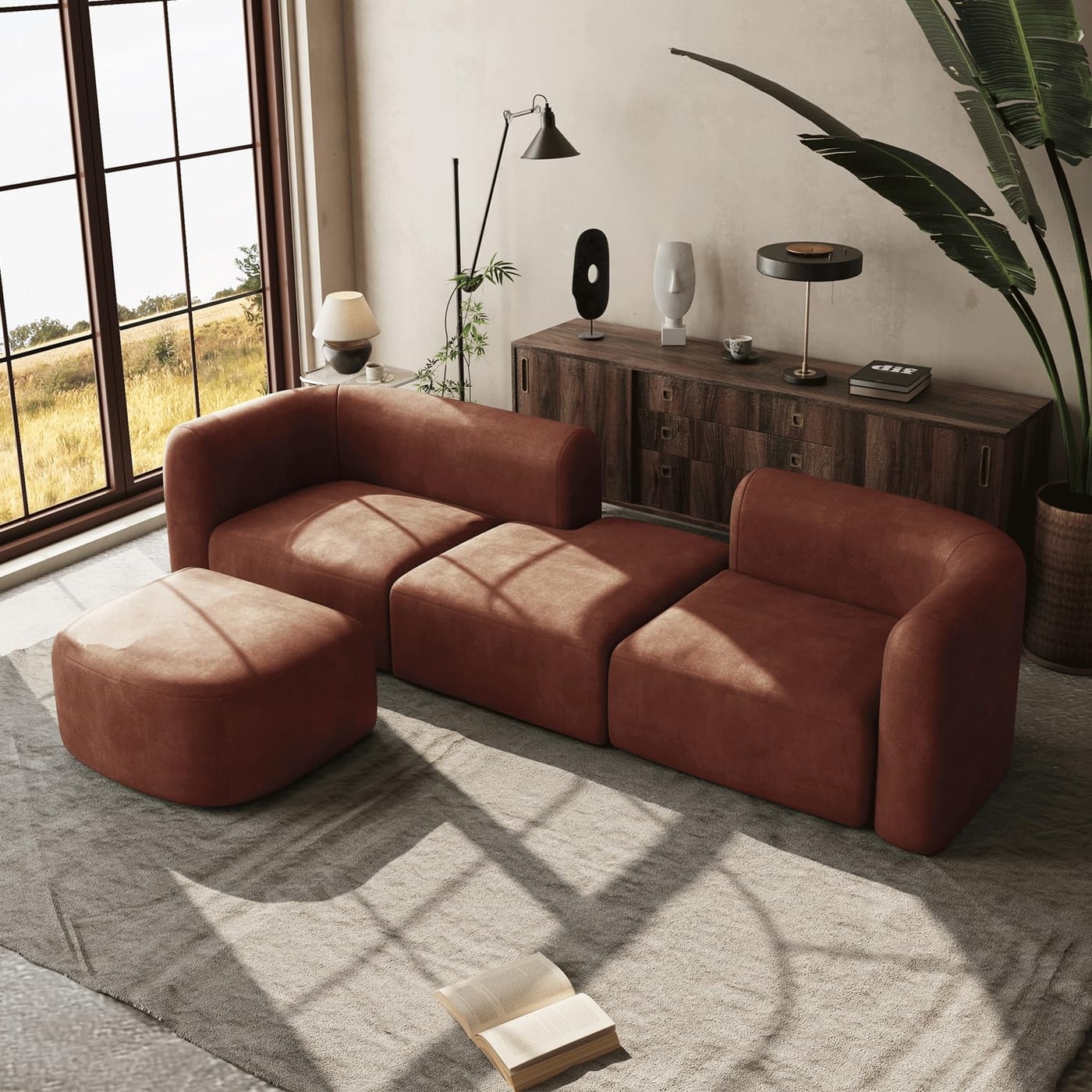 Curved Velvet Modular 4-Seater Sectional - Photo 4