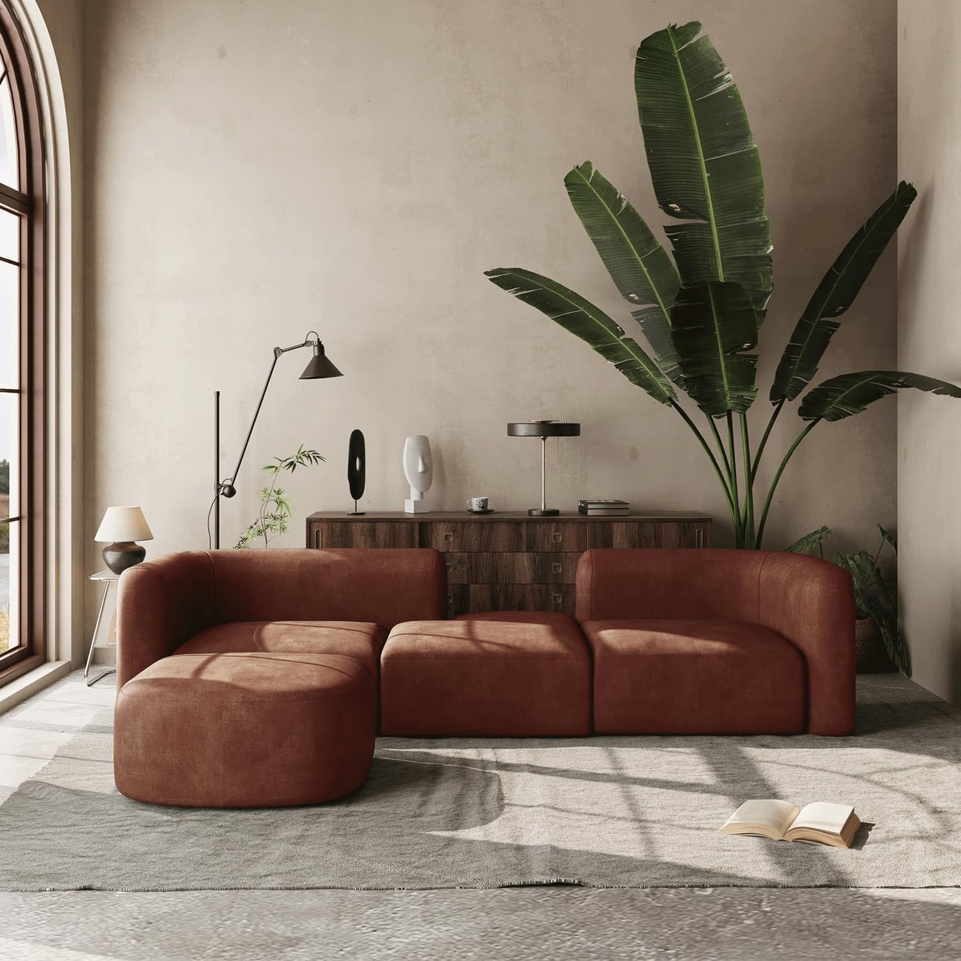 Curved Velvet Modular 4-Seater Sectional