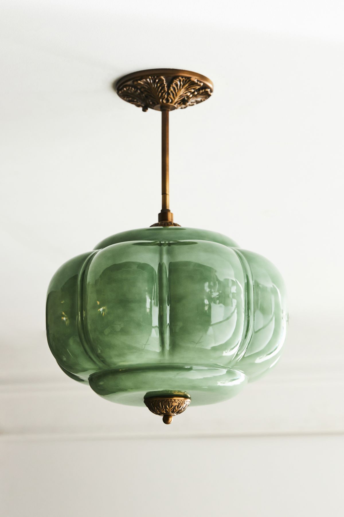 Eloise Milk Glass Scalloped Semi-Flush Mount - Green Glass / Brass