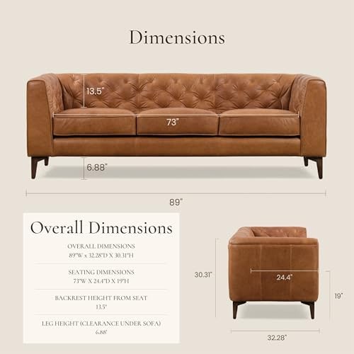 Essex 89-Inch Tufted Italian Leather Sofa - Photo 4