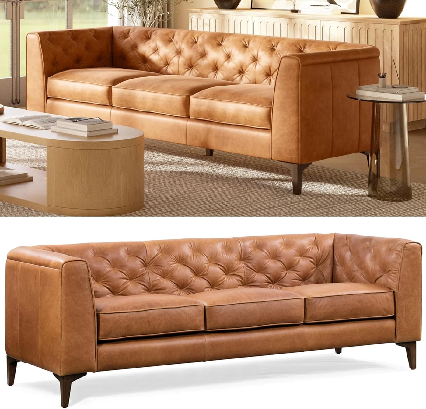 Essex 89-Inch Tufted Italian Leather Sofa