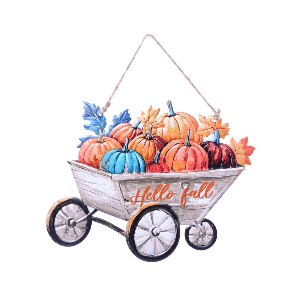 Fall Pumpkin Cart Metal Wall Hanging