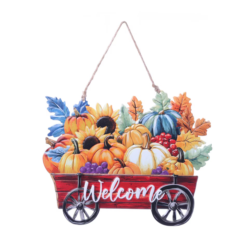 Fall Pumpkin Cart Metal Wall Hanging - Welcome