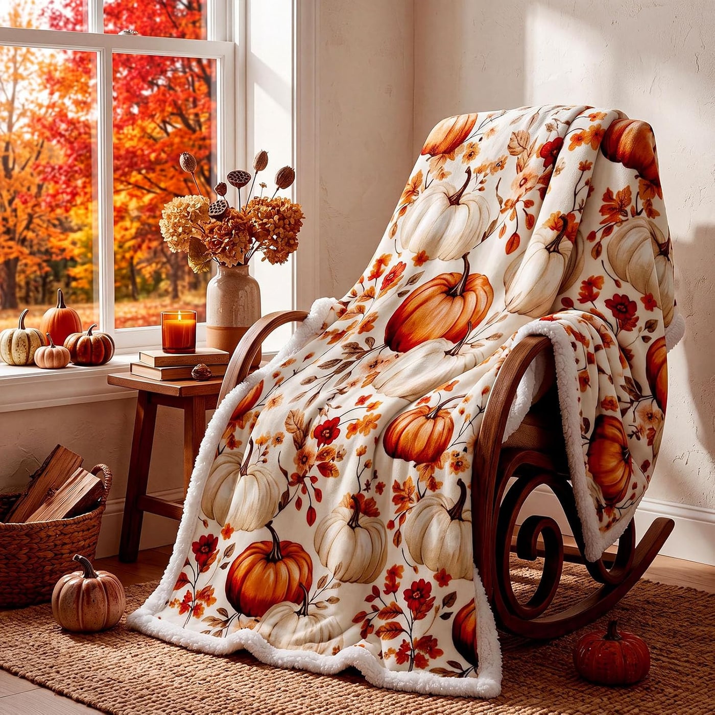 Autumn Flannel & Sherpa Throw Blanket