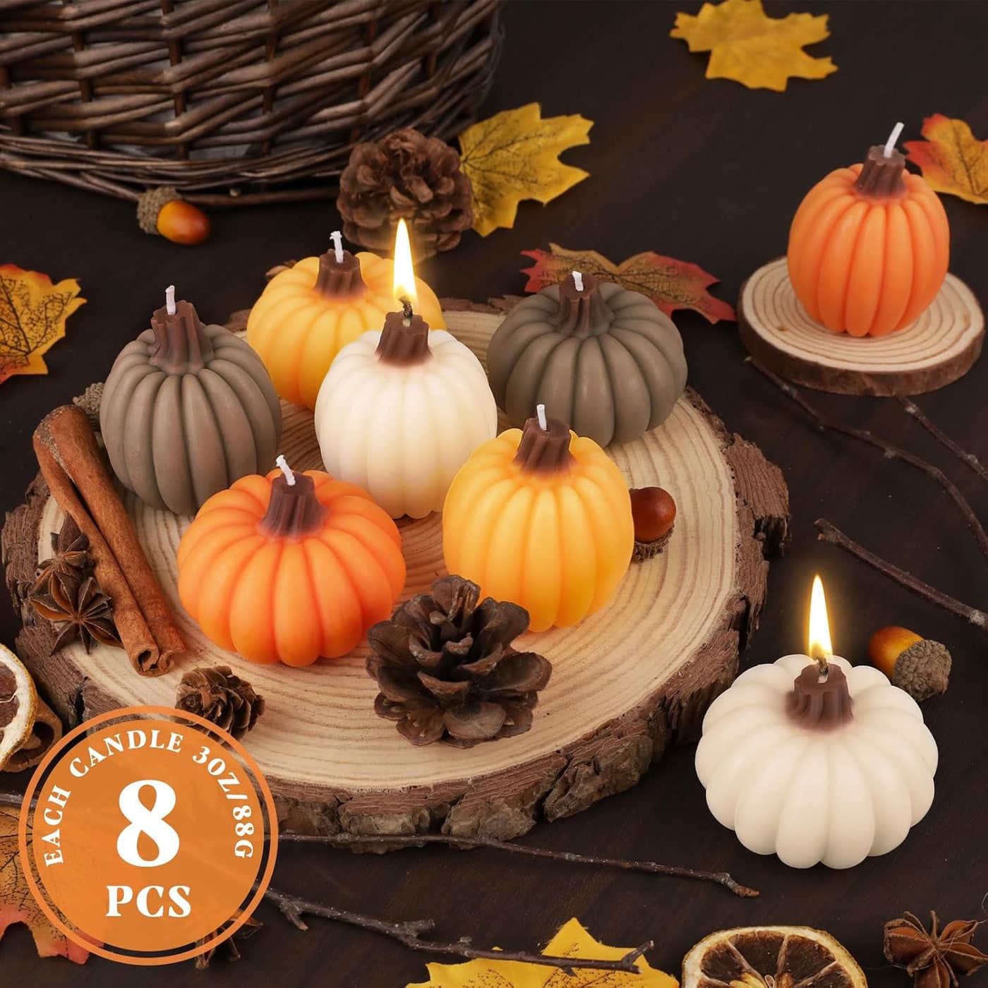 Pumpkin Shaped Fall Scented Candle Gift Set, 8-Pack - Photo 2
