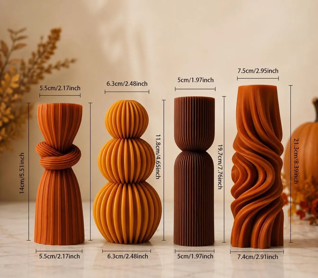 Sculptural Ribbed Fall Pillar Candle Set - Photo 3