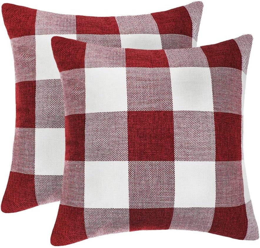 Buffalo Check Plaid Farmhouse Pillow Covers, 22" (Set of 2) - Red & White