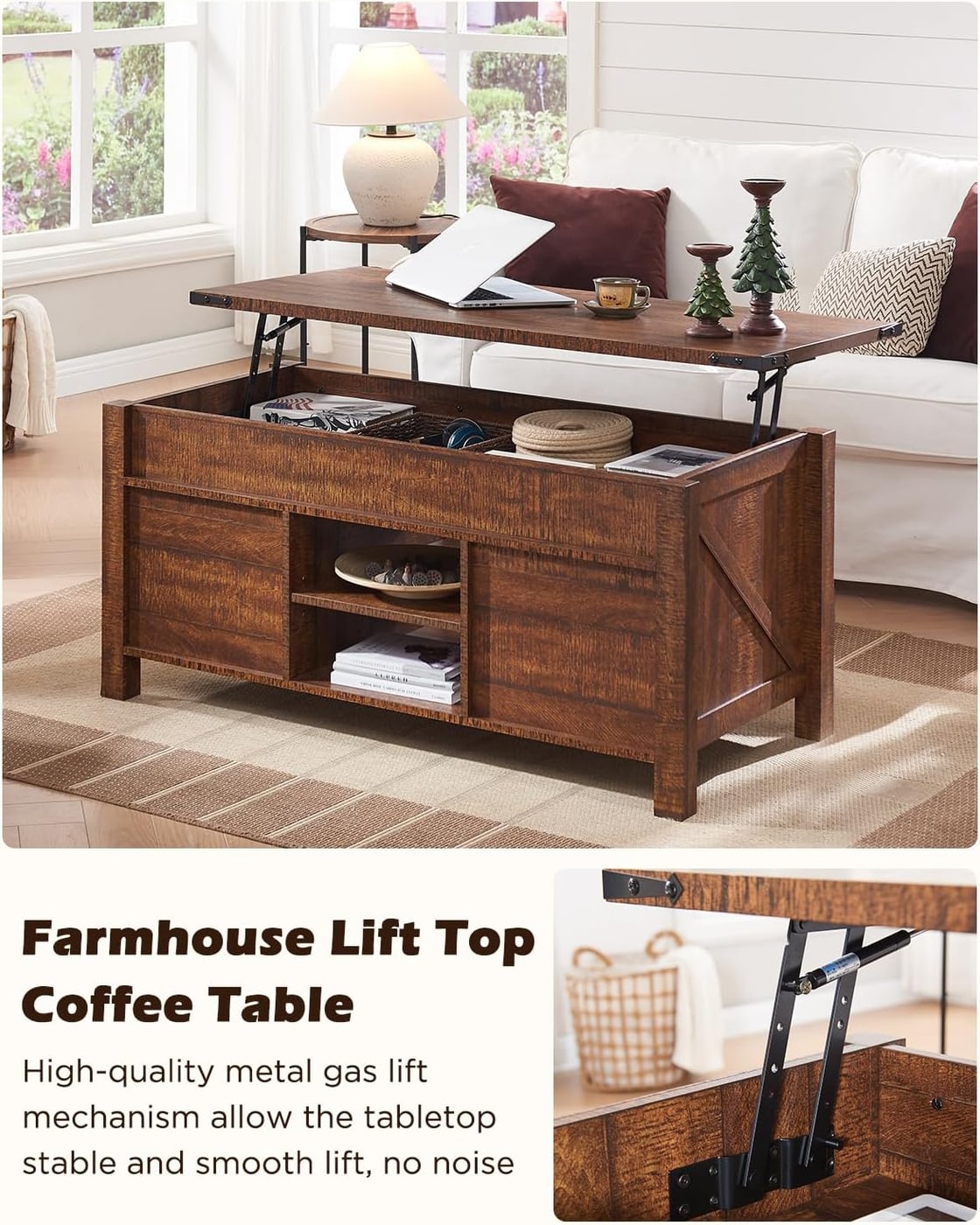 48" Farmhouse Lift-Top Coffee Table with Barn Door Storage - Photo 2