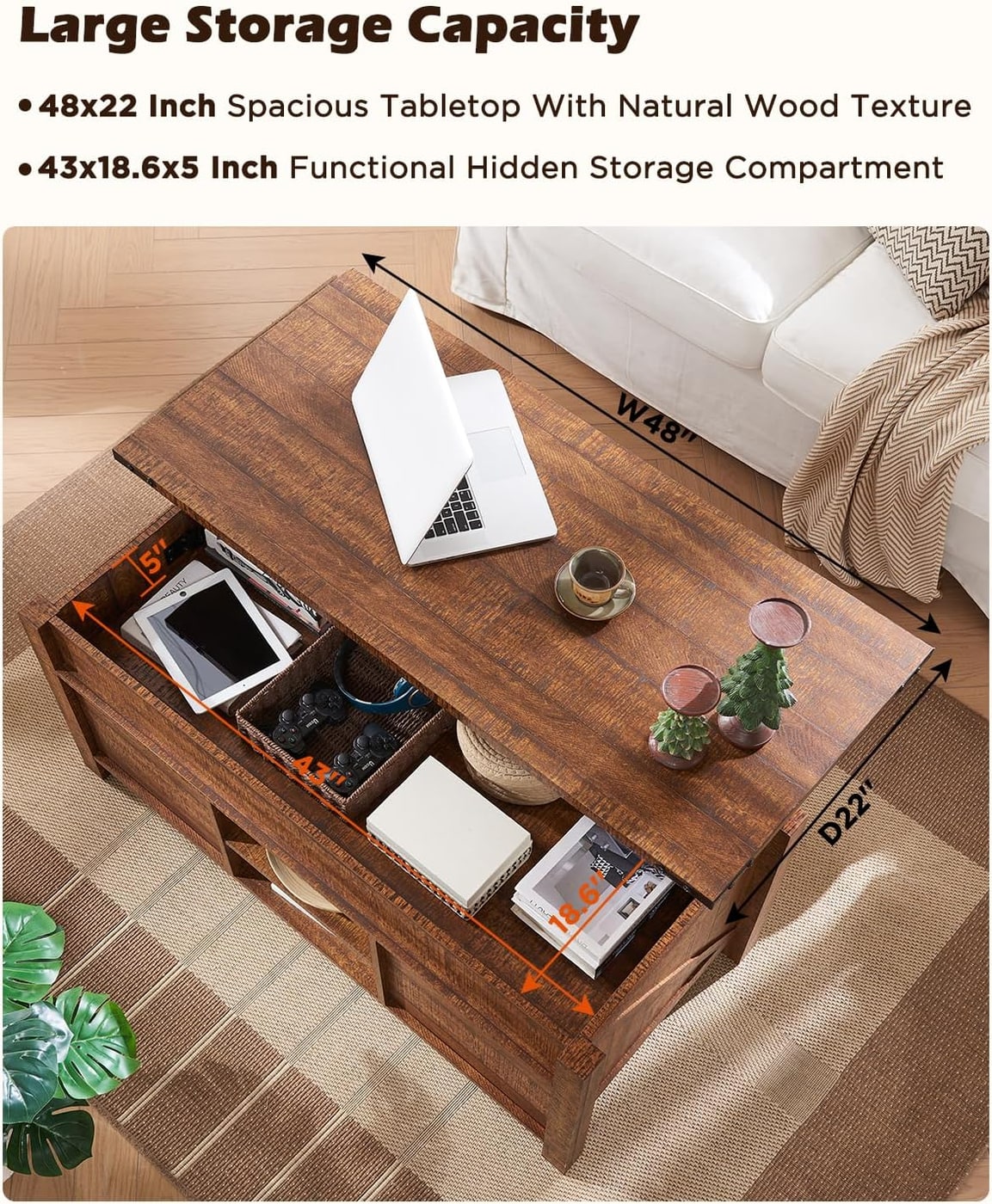 48" Farmhouse Lift-Top Coffee Table with Barn Door Storage - Photo 4