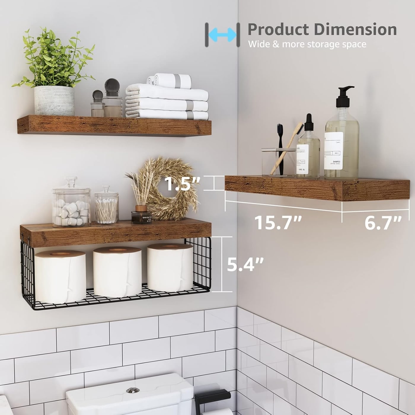 Farmhouse Over-Toilet Floating Shelf Set of 3 - Photo 3