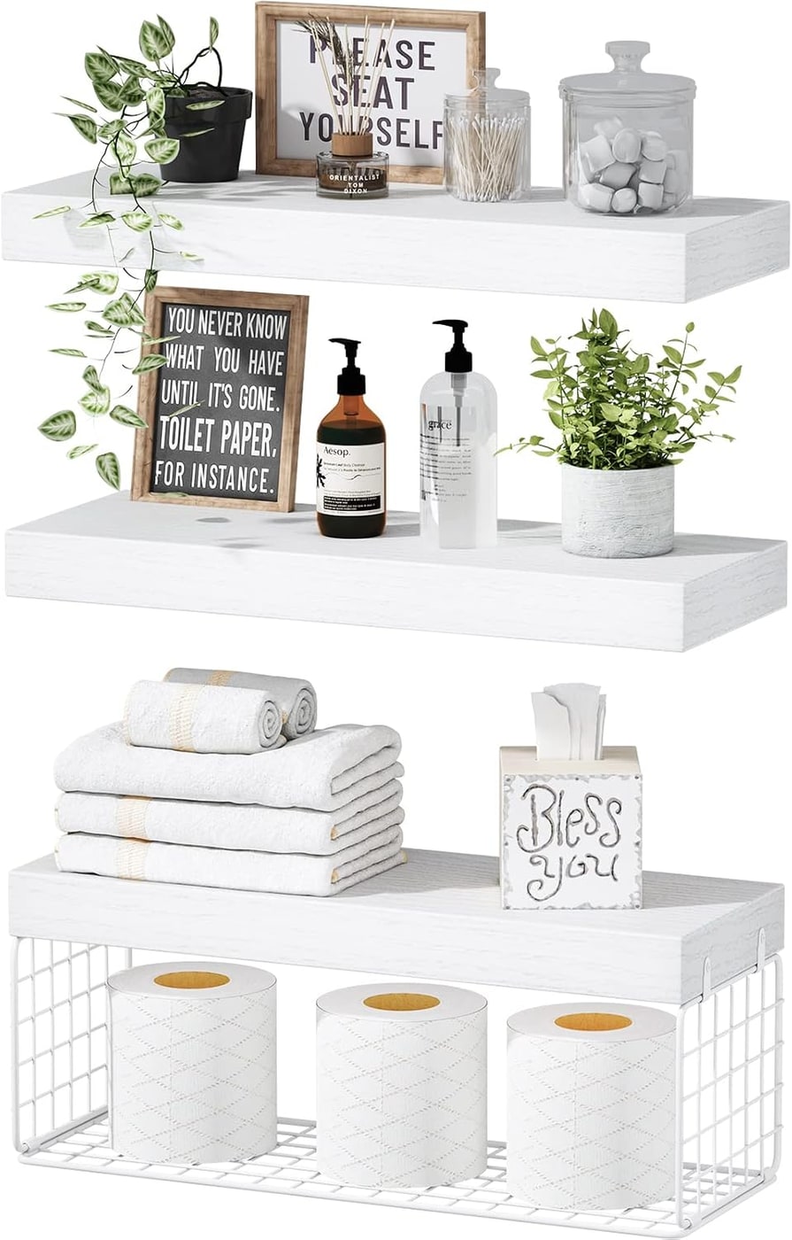 Farmhouse Over-Toilet Floating Shelf Set of 3 - White