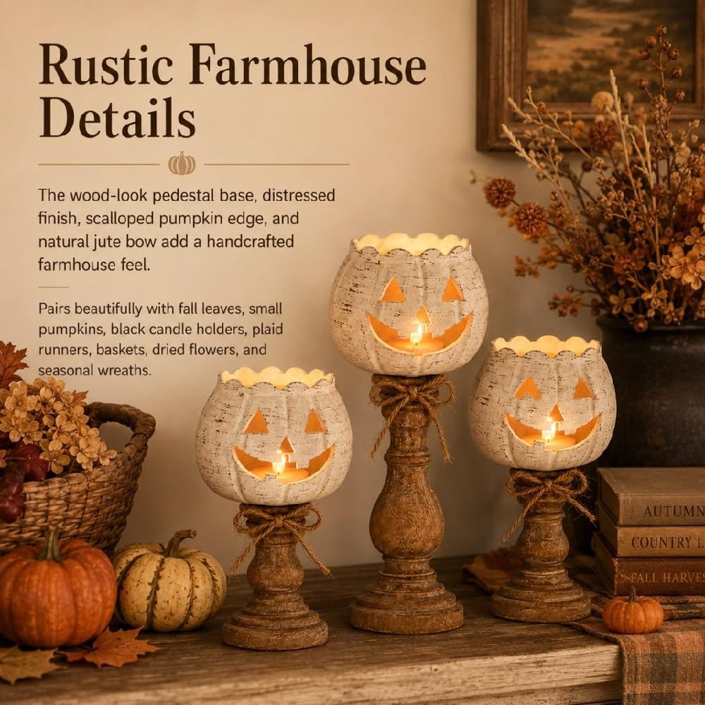 Distressed White Pumpkin Tealight Holder Set - Photo 2