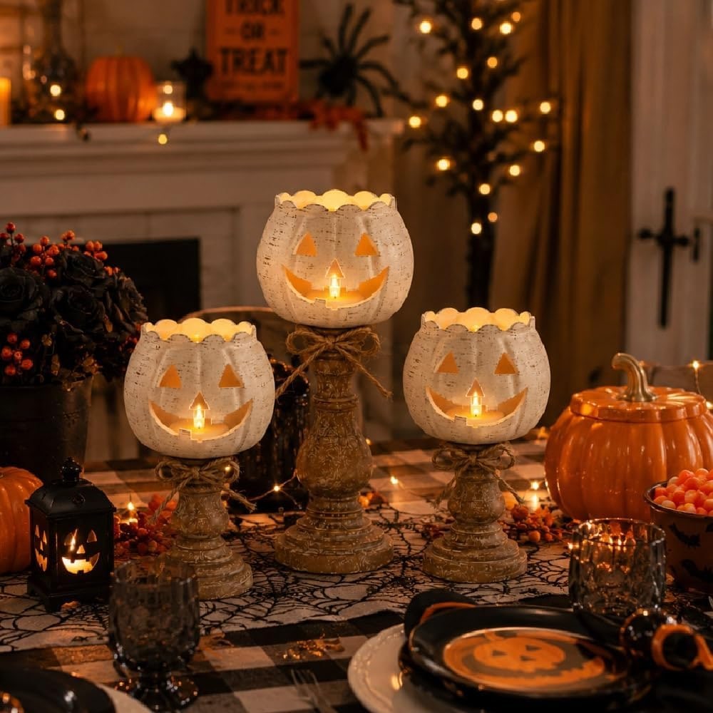 Distressed White Pumpkin Tealight Holder Set - Photo 4