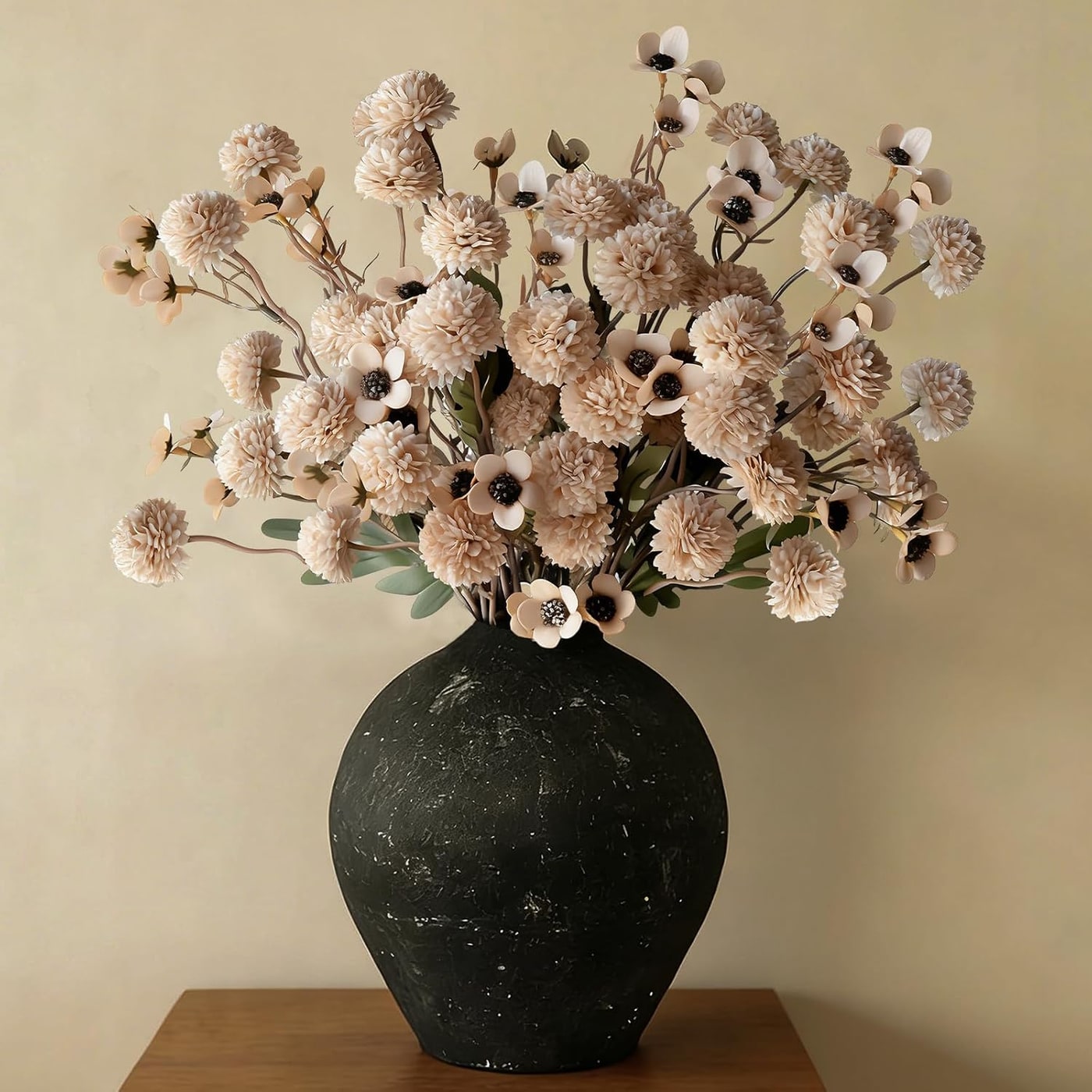 Faux Pompon Mums Floral Stems - Wax