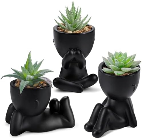 3-Piece Faux Succulent Set in Human-Shaped Pots - Photo 2