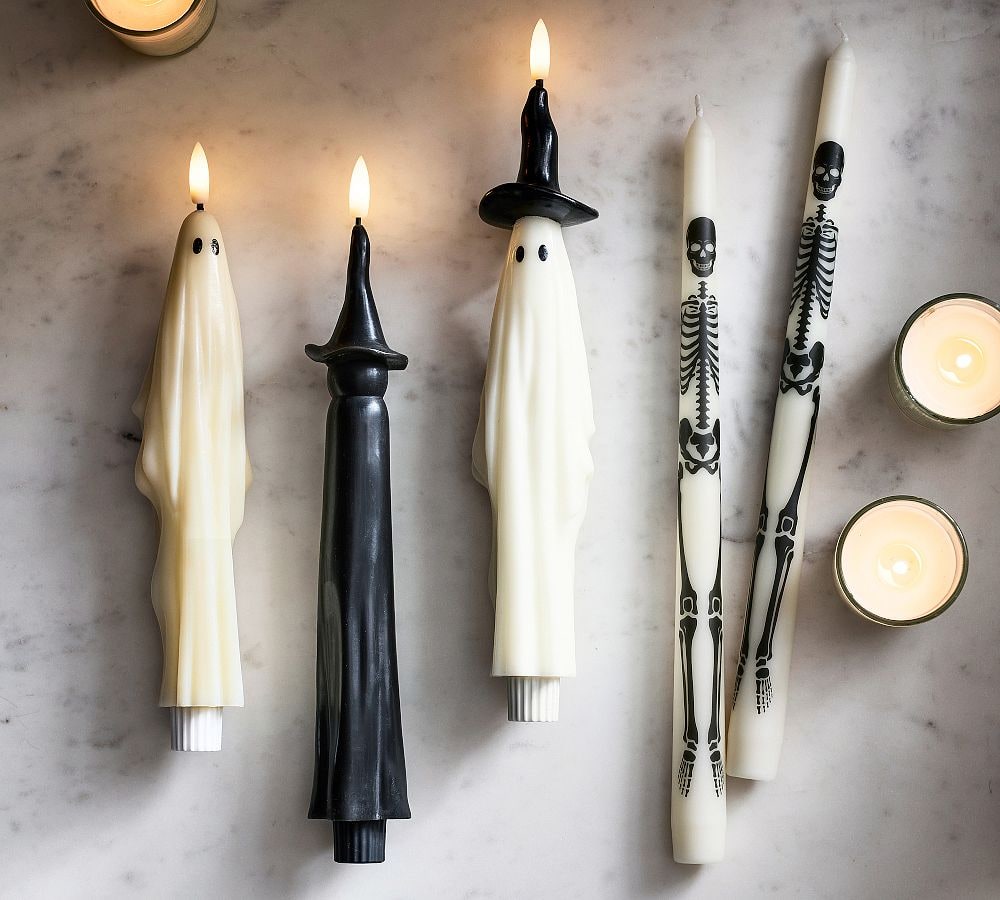 Halloween Flameless Sculpted Taper Candles - Ghost Witch Hat Taper