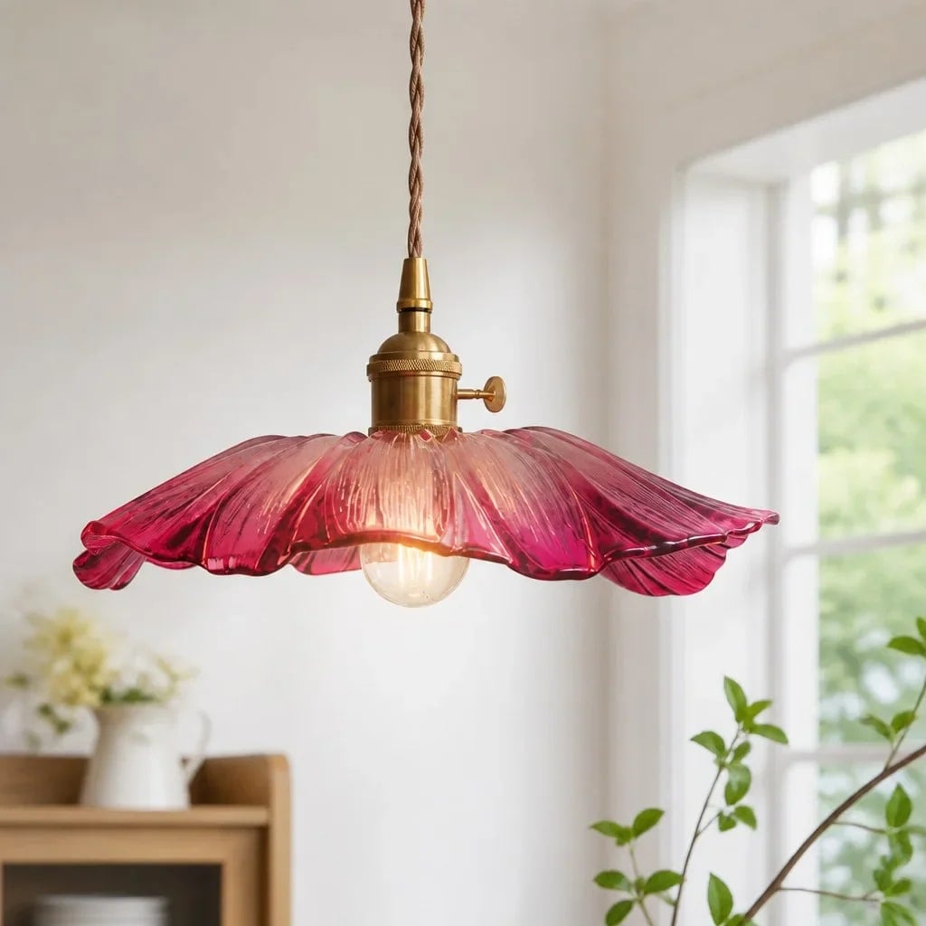 Fluted Glass Flower Pendant Light