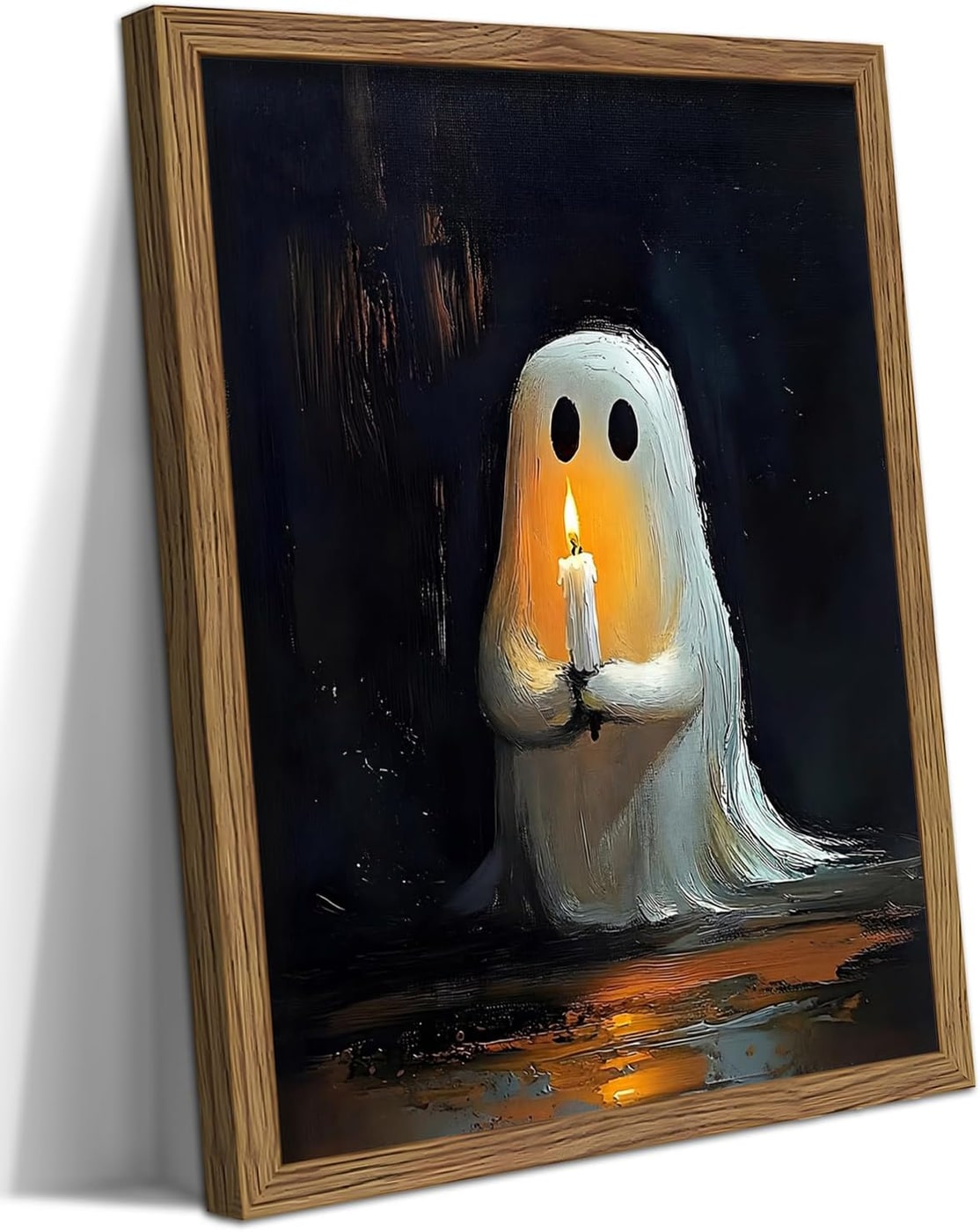 Framed Halloween Ghost Canvas Wall Art - Ghost Candle
