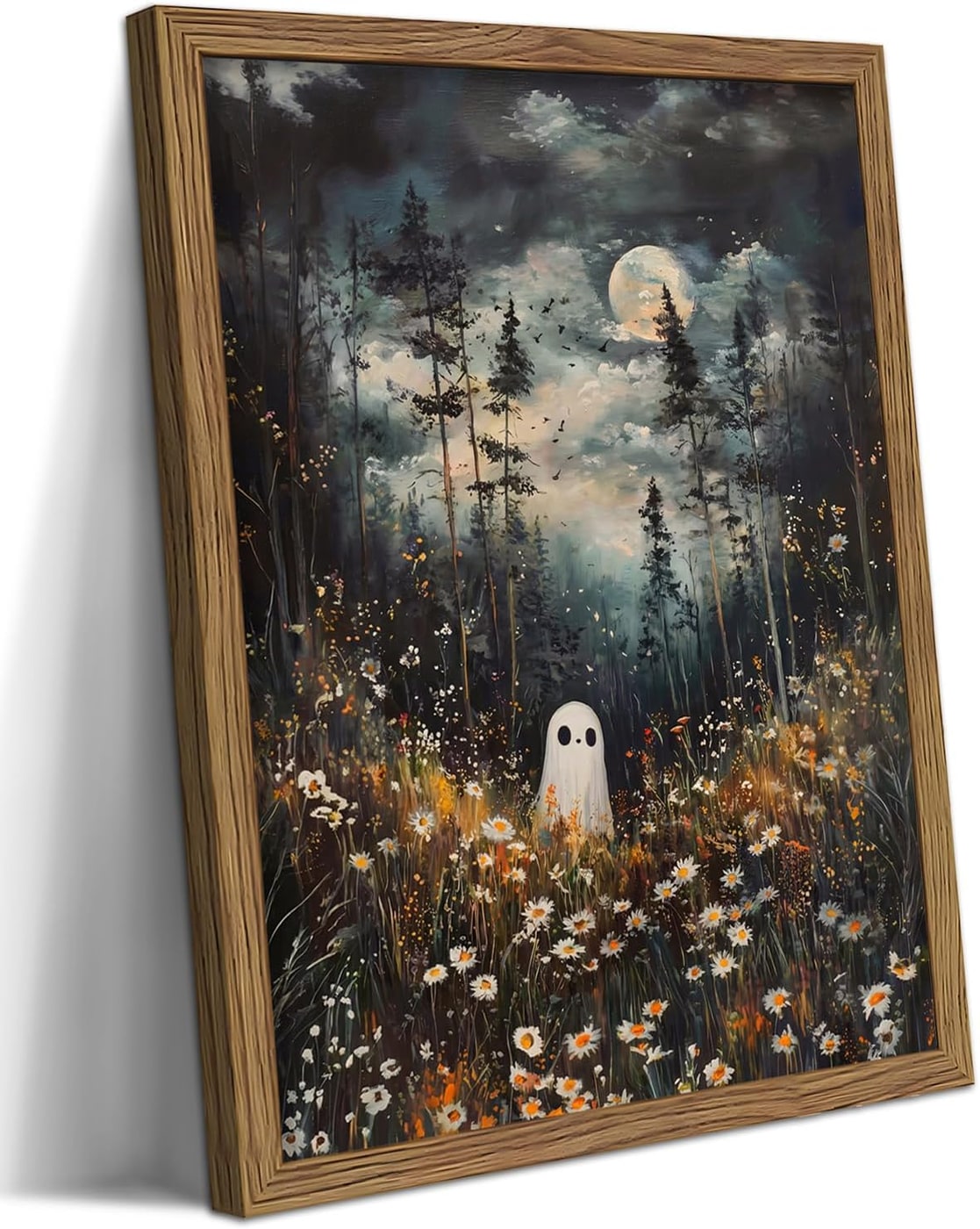 Framed Halloween Ghost Canvas Wall Art - Moonlight Ghost