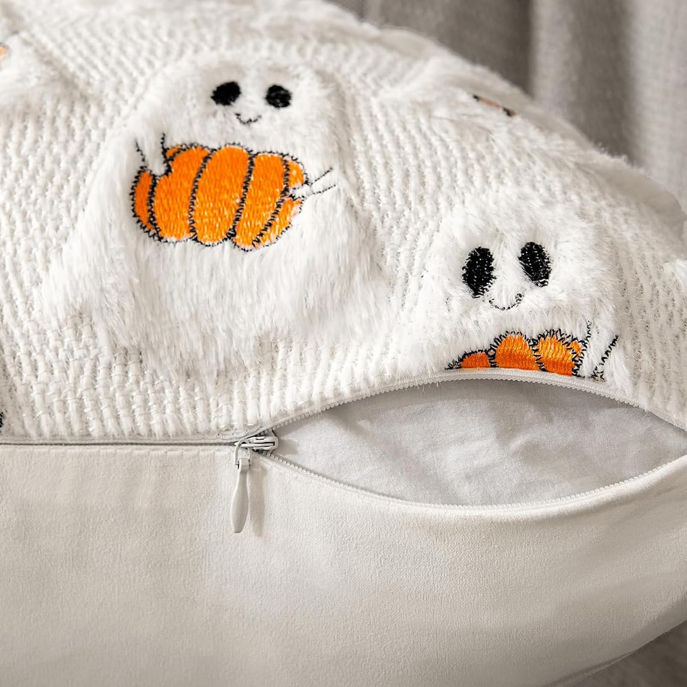 Plush Ghost & Pumpkin Throw Pillow Covers, Set of 2 - Photo 2