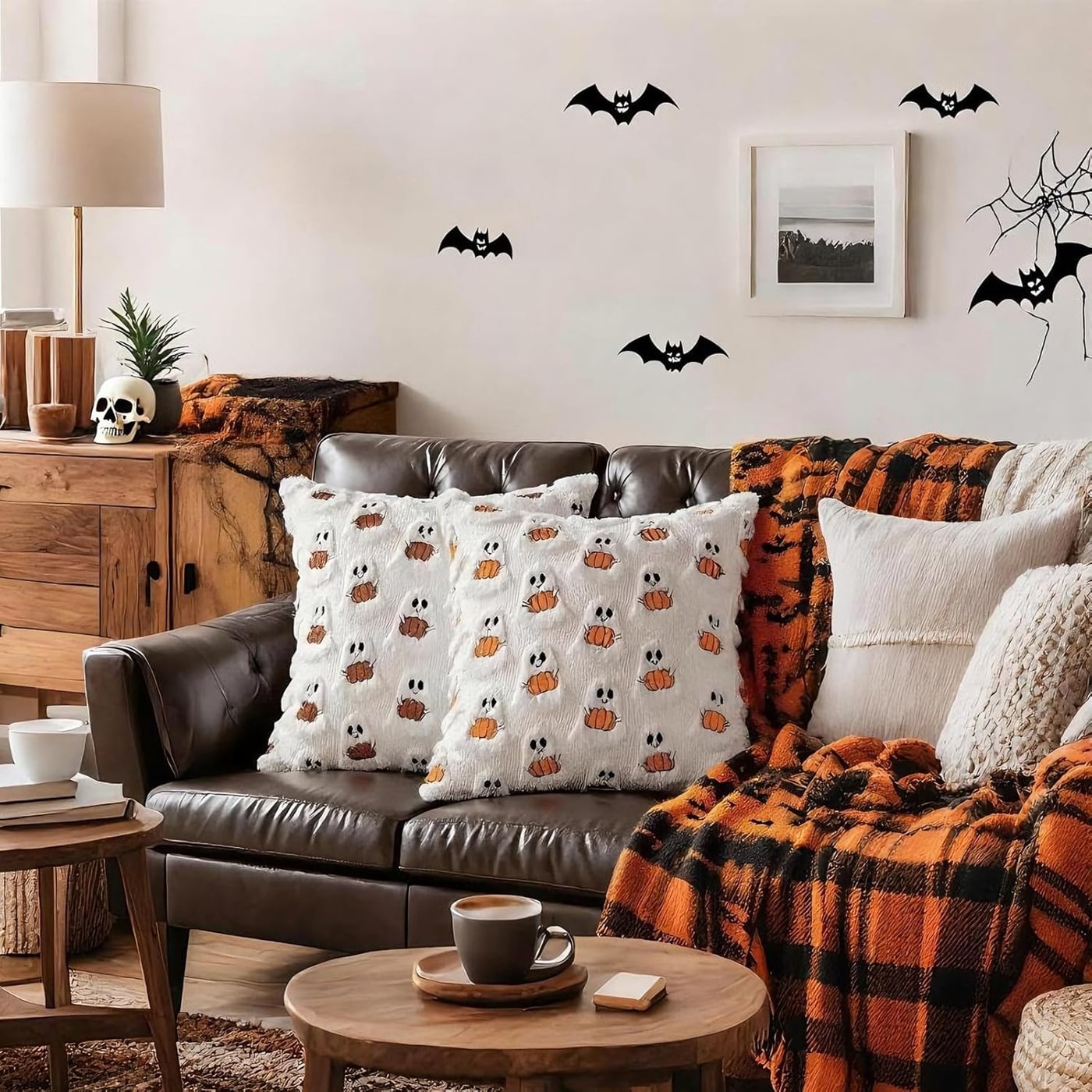 Plush Ghost & Pumpkin Throw Pillow Covers, Set of 2 - Photo 3