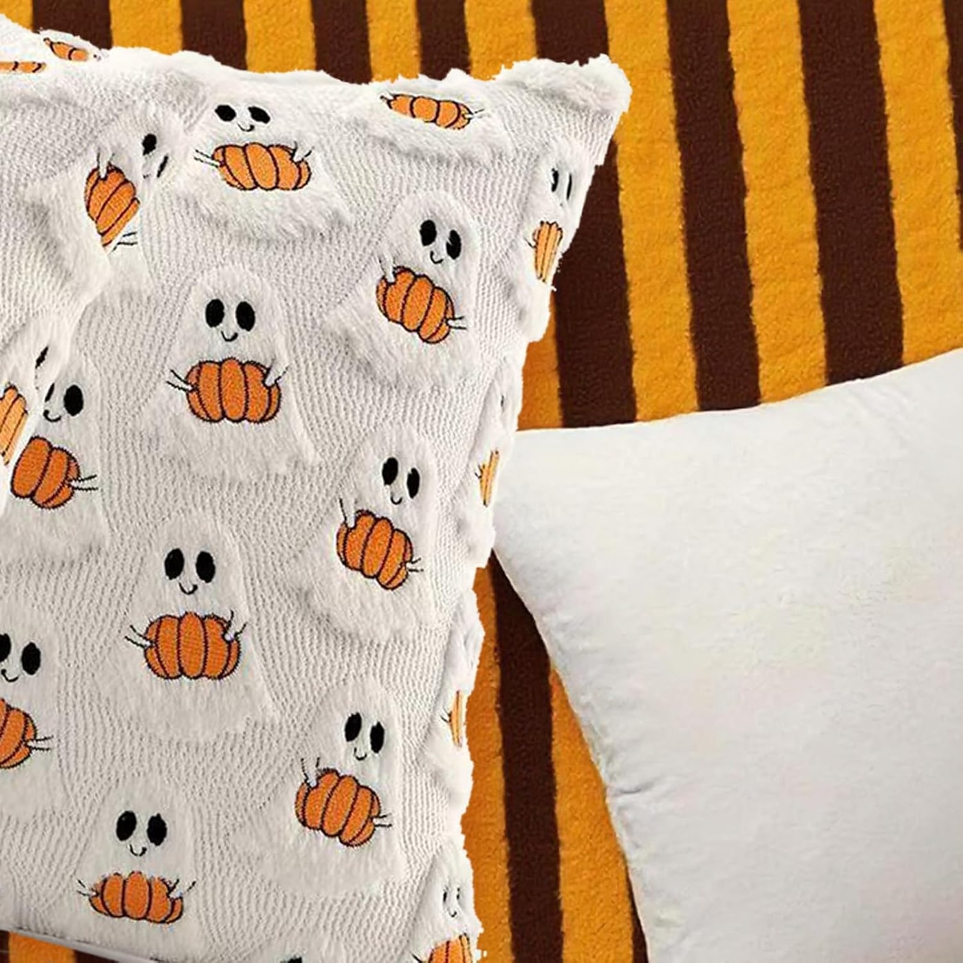 Plush Ghost & Pumpkin Throw Pillow Covers, Set of 2 - Photo 4