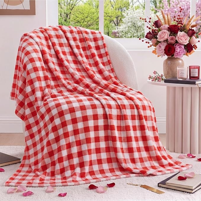 Checkered Gingham Flannel Throw - Dark Red