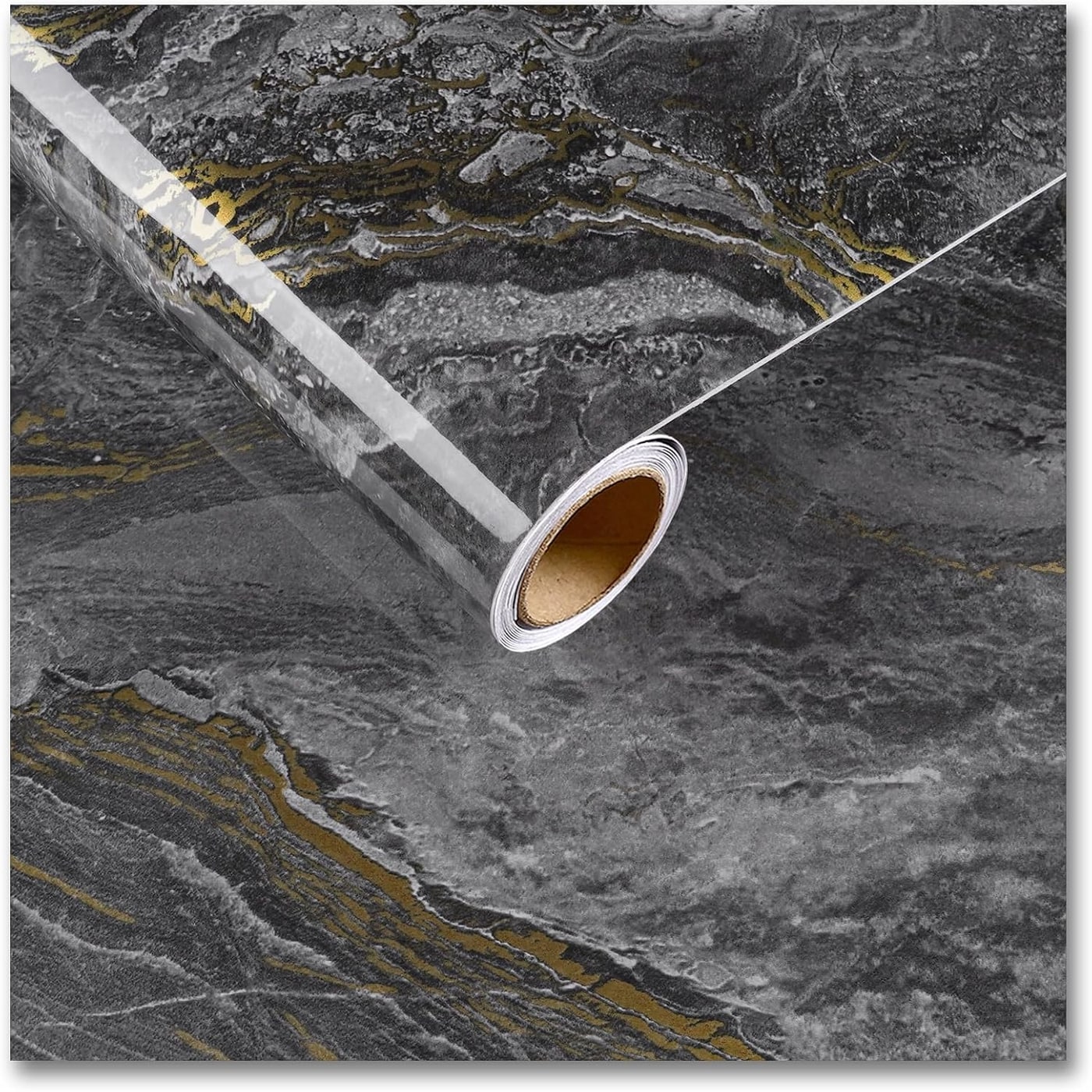 Glossy Dark Grey Gold Marble Peel-and-Stick Contact Paper - Photo 4