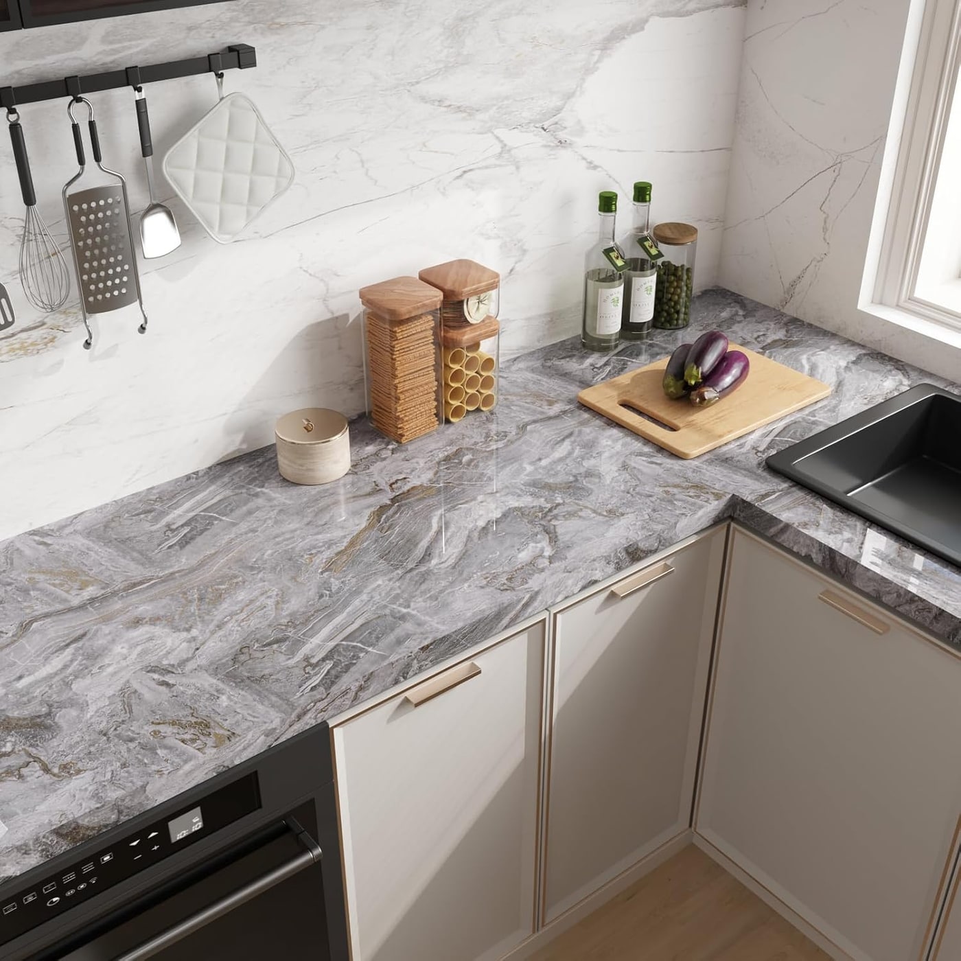 Glossy Grey Gold Marble Peel-and-Stick Contact Paper - Photo 2