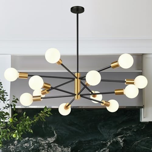 Adjustable 12-Light Sputnik Chandelier in Brushed Gold and Matte Black - Photo 2