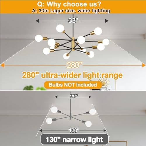 Adjustable 12-Light Sputnik Chandelier in Brushed Gold and Matte Black - Photo 3