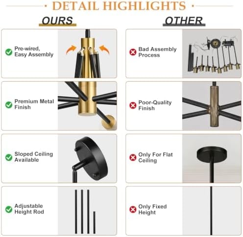 Adjustable 12-Light Sputnik Chandelier in Brushed Gold and Matte Black - Photo 4