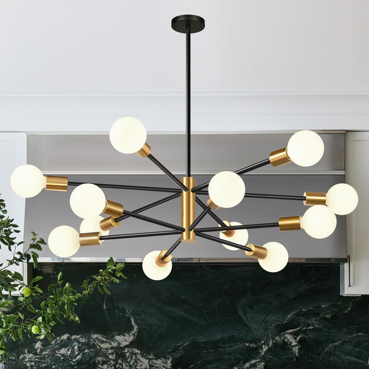 Adjustable 12-Light Sputnik Chandelier in Brushed Gold and Matte Black