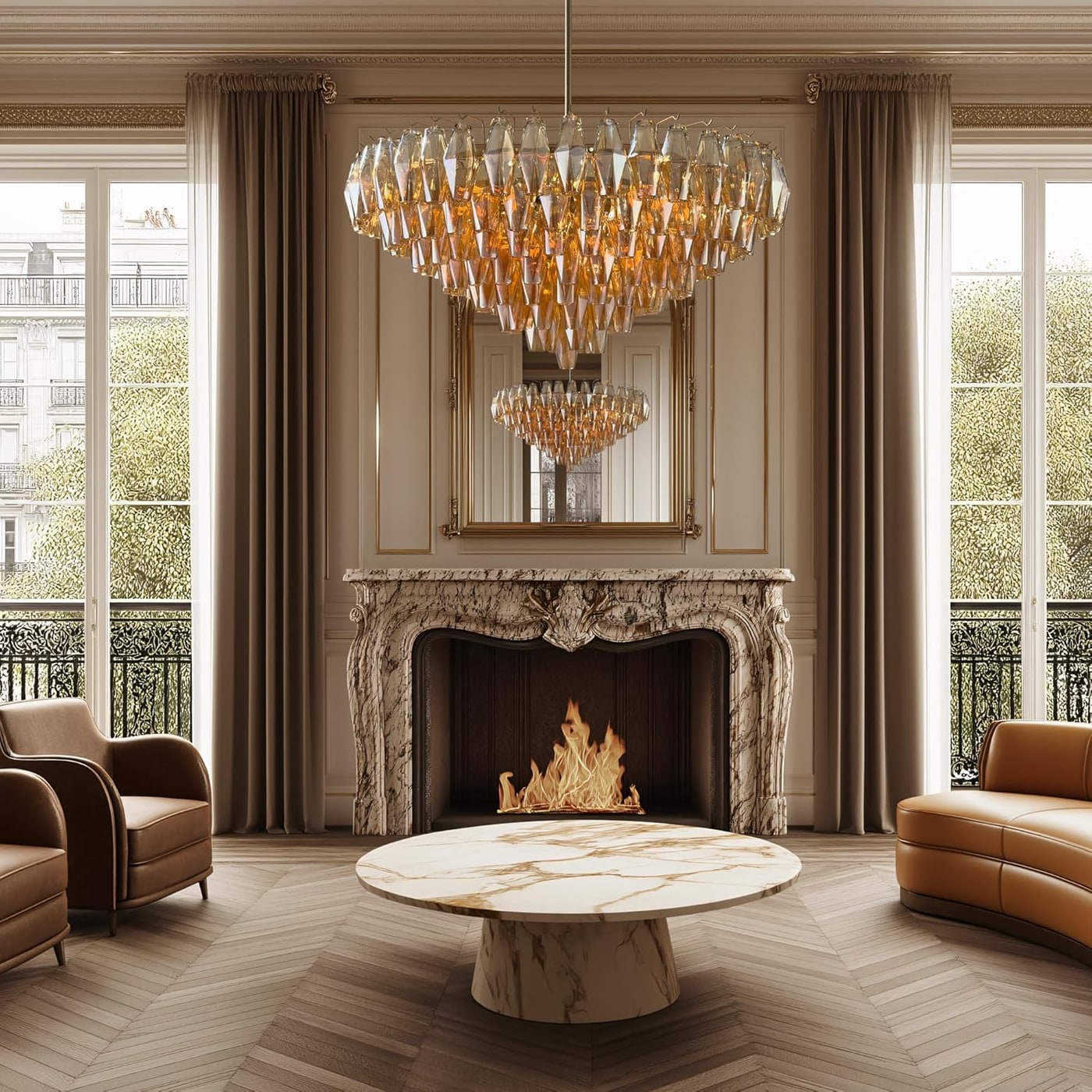Extra Large Round Gold Chandelier with Faceted Glass Prisms - Photo 3