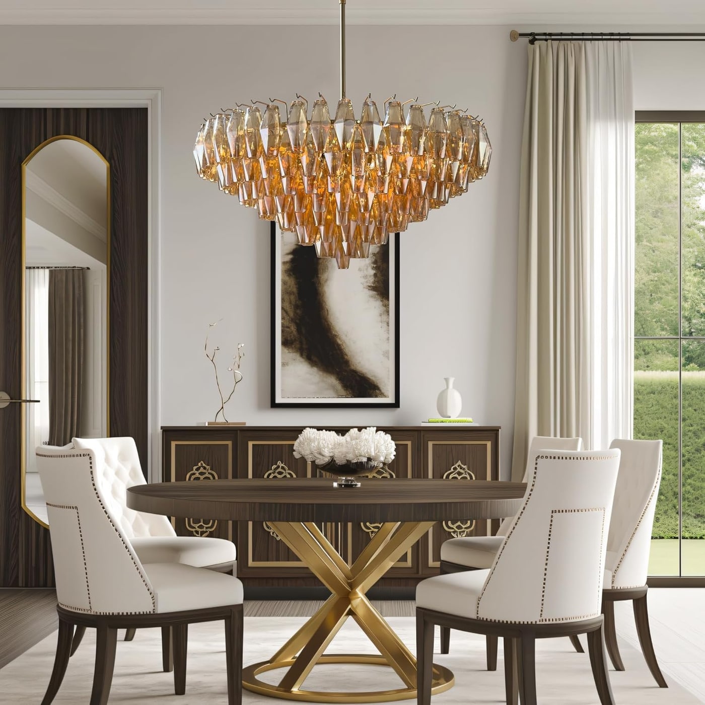 Extra Large Round Gold Chandelier with Faceted Glass Prisms - Photo 4