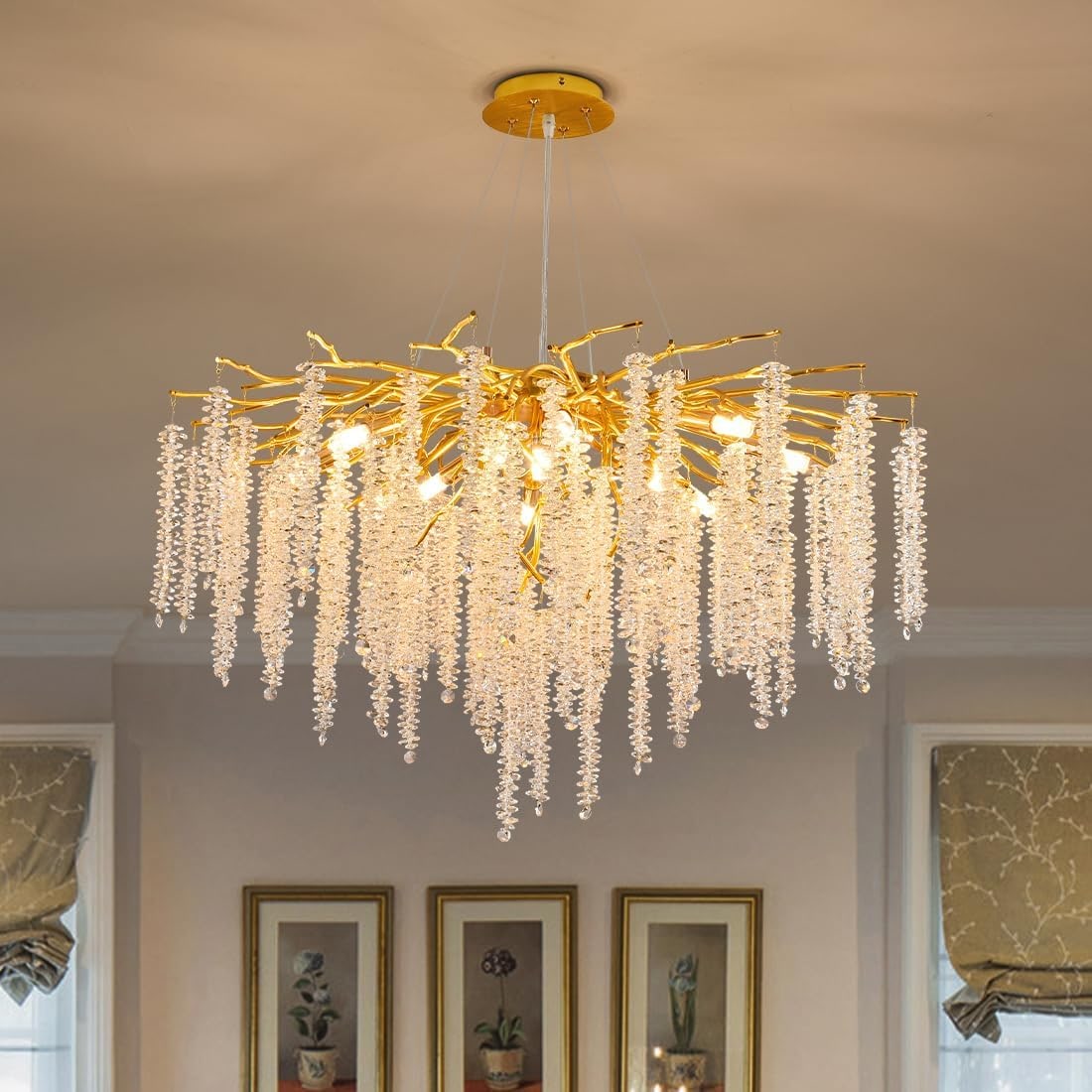 Round Gold Tree Branch Crystal Chandelier, 10-Light - Photo 2