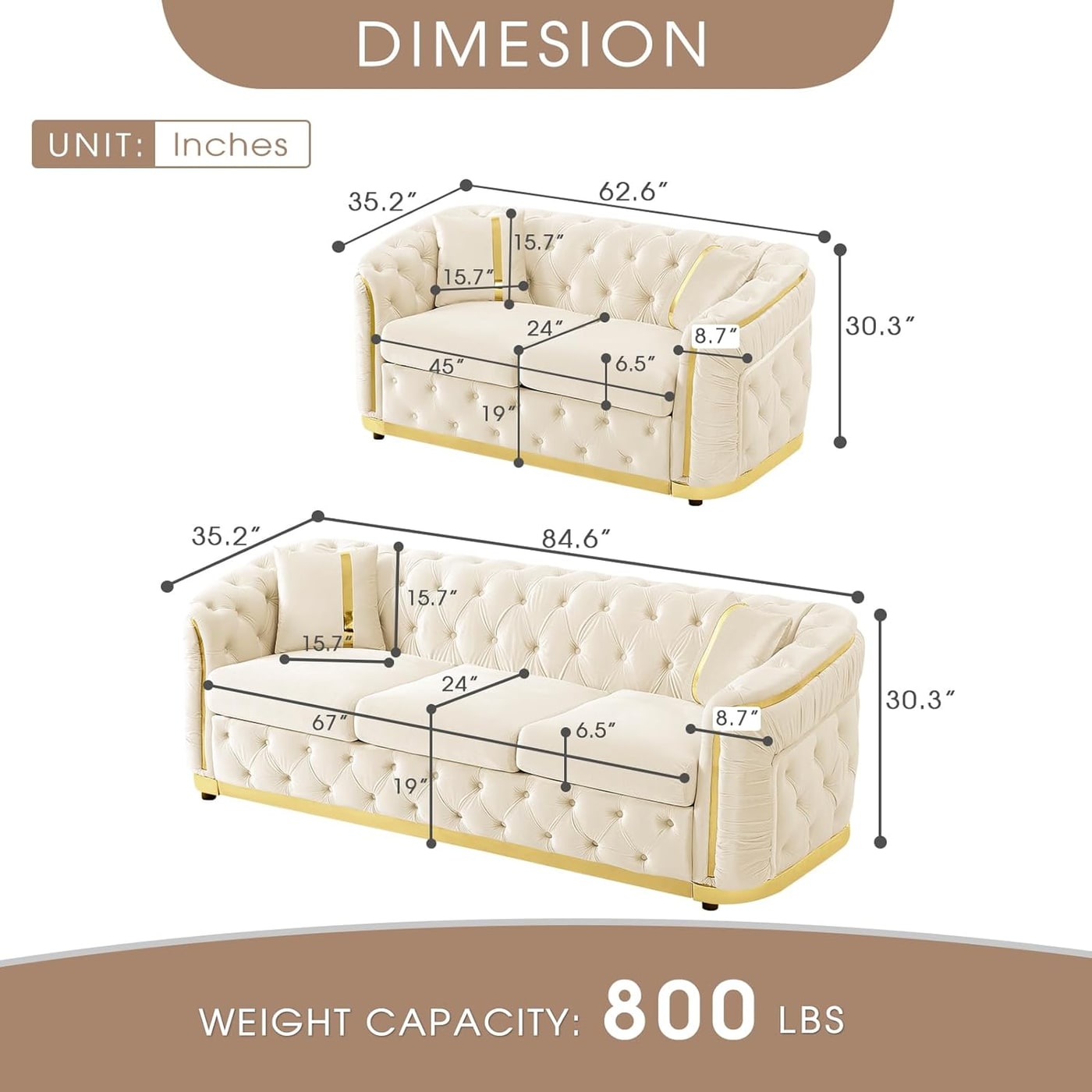 Tufted Velvet Chesterfield Sofa and Loveseat Set - Photo 2