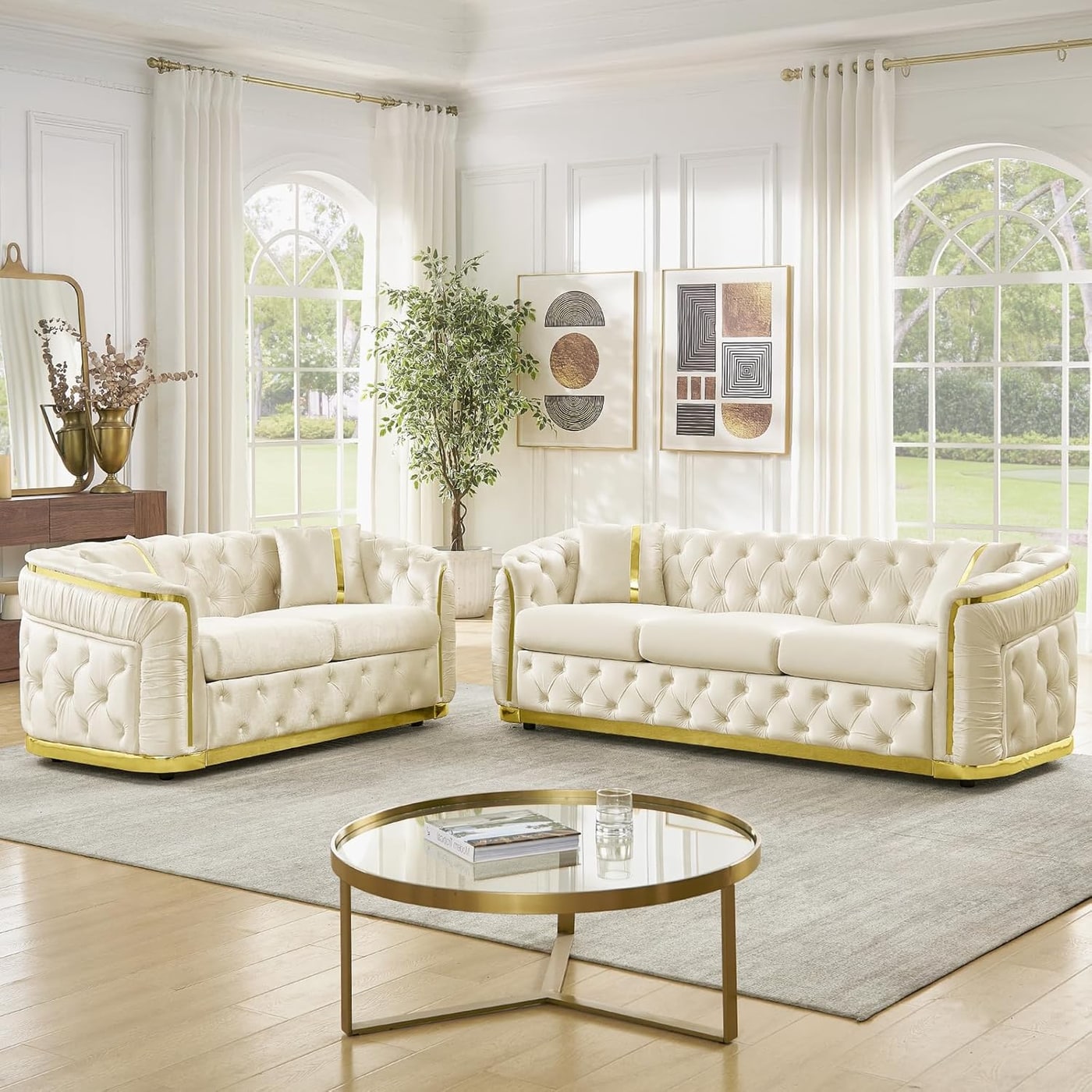 Tufted Velvet Chesterfield Sofa and Loveseat Set