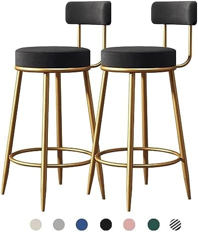 Gold Frame Velvet Counter Bar Stools, Set of 2 - Black