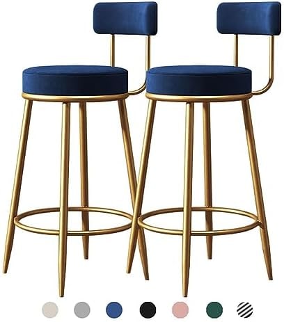 Gold Frame Velvet Counter Bar Stools, Set of 2 - Blue