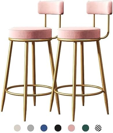 Gold Frame Velvet Counter Bar Stools, Set of 2 - Pink