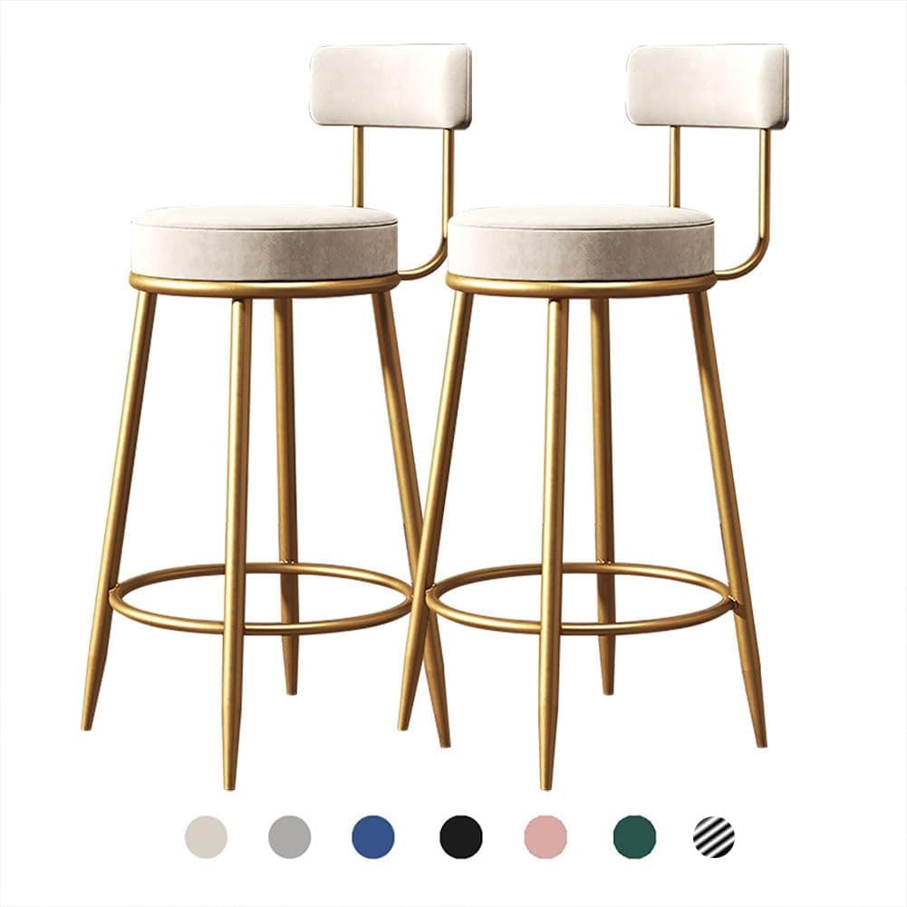 Gold Frame Velvet Counter Bar Stools, Set of 2