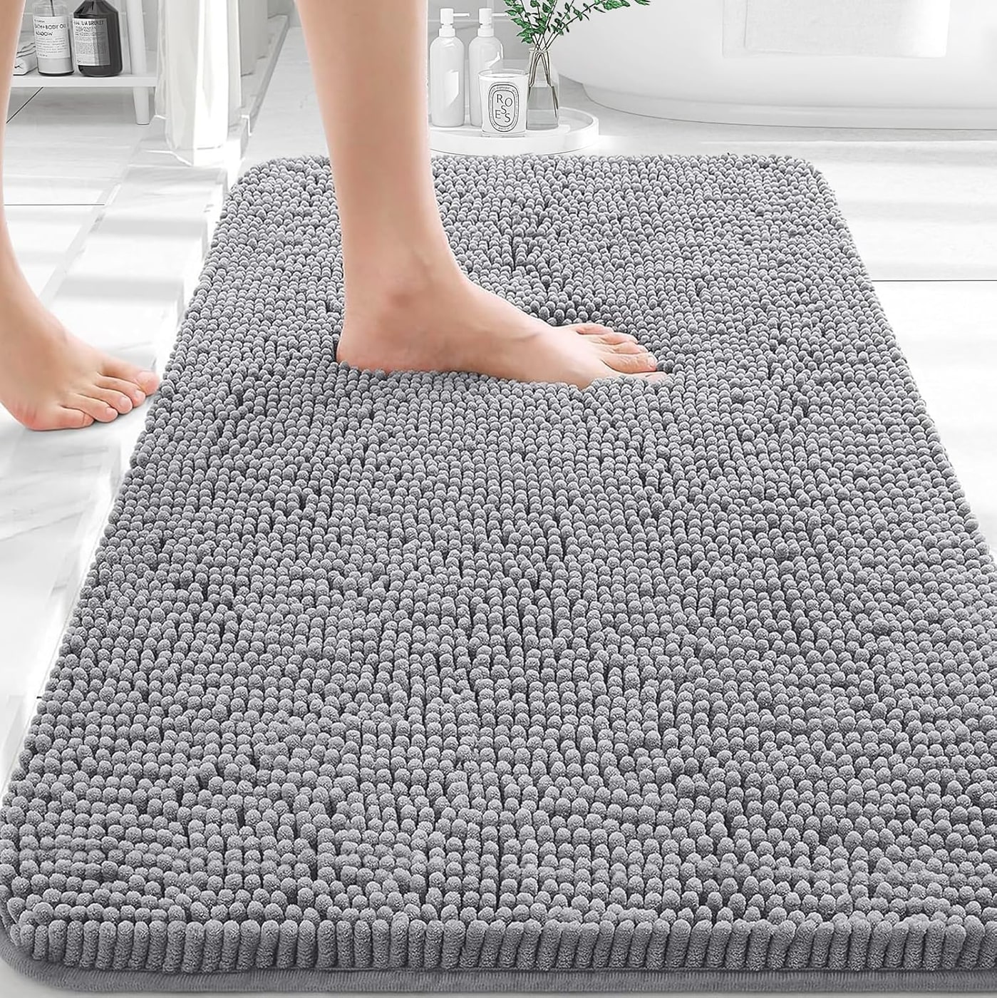 Gradient Stripe Microfiber Bath Rug - Grey