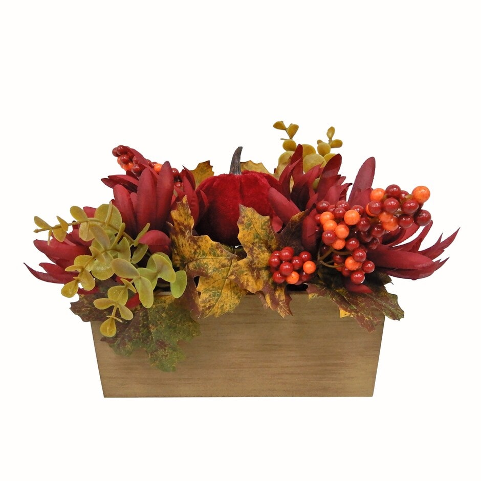 Harvest Floral Wood Box Centerpiece - Burgundy Harvest