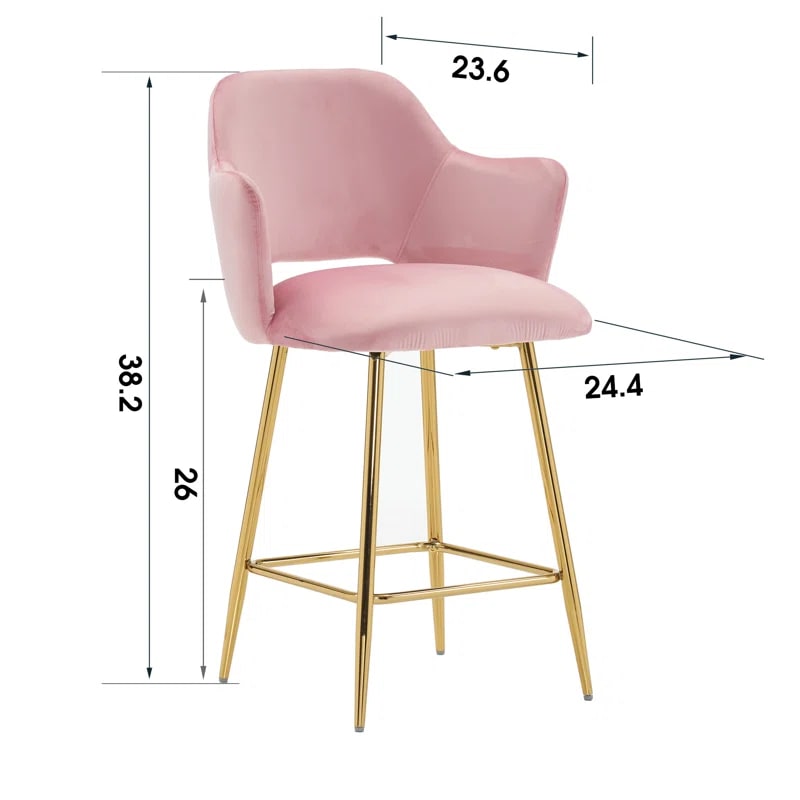 Henriella Velvet Armchair with Gold Metal Legs (Set of 2) - Photo 2
