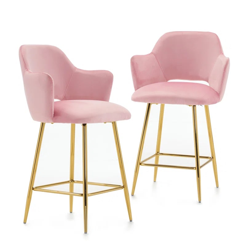Henriella Velvet Armchair with Gold Metal Legs (Set of 2)
