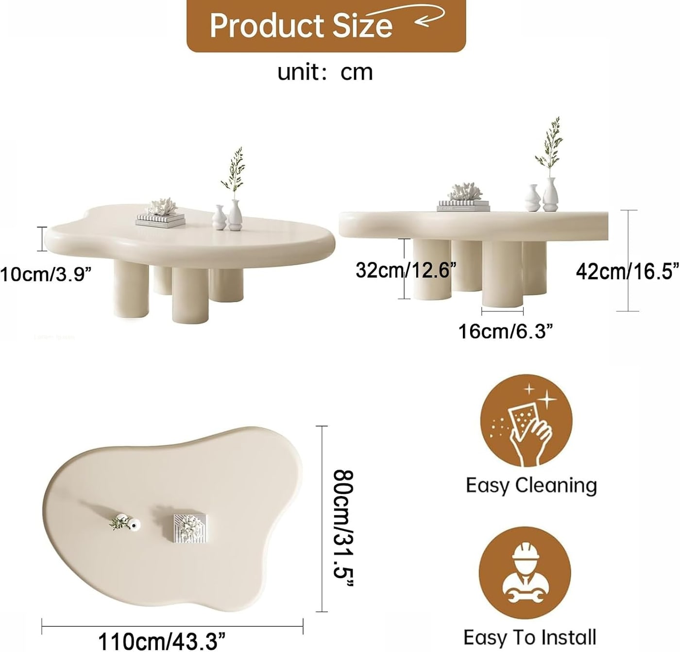 Irregular Cloud Coffee Table with Four Legs - Photo 2