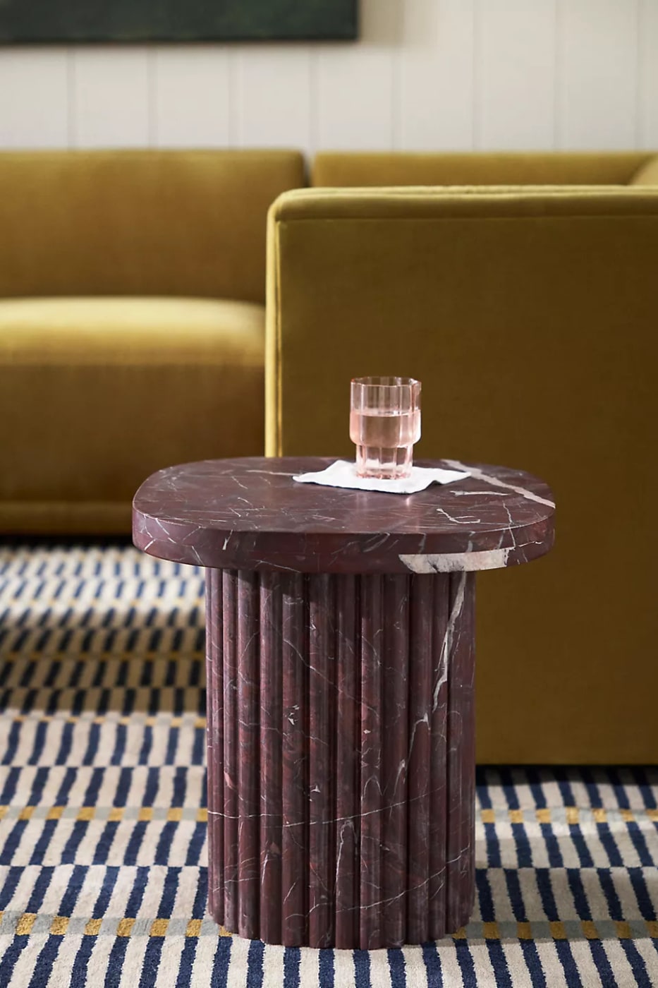 Square Fluted Marble Side Table - Merlot Marble