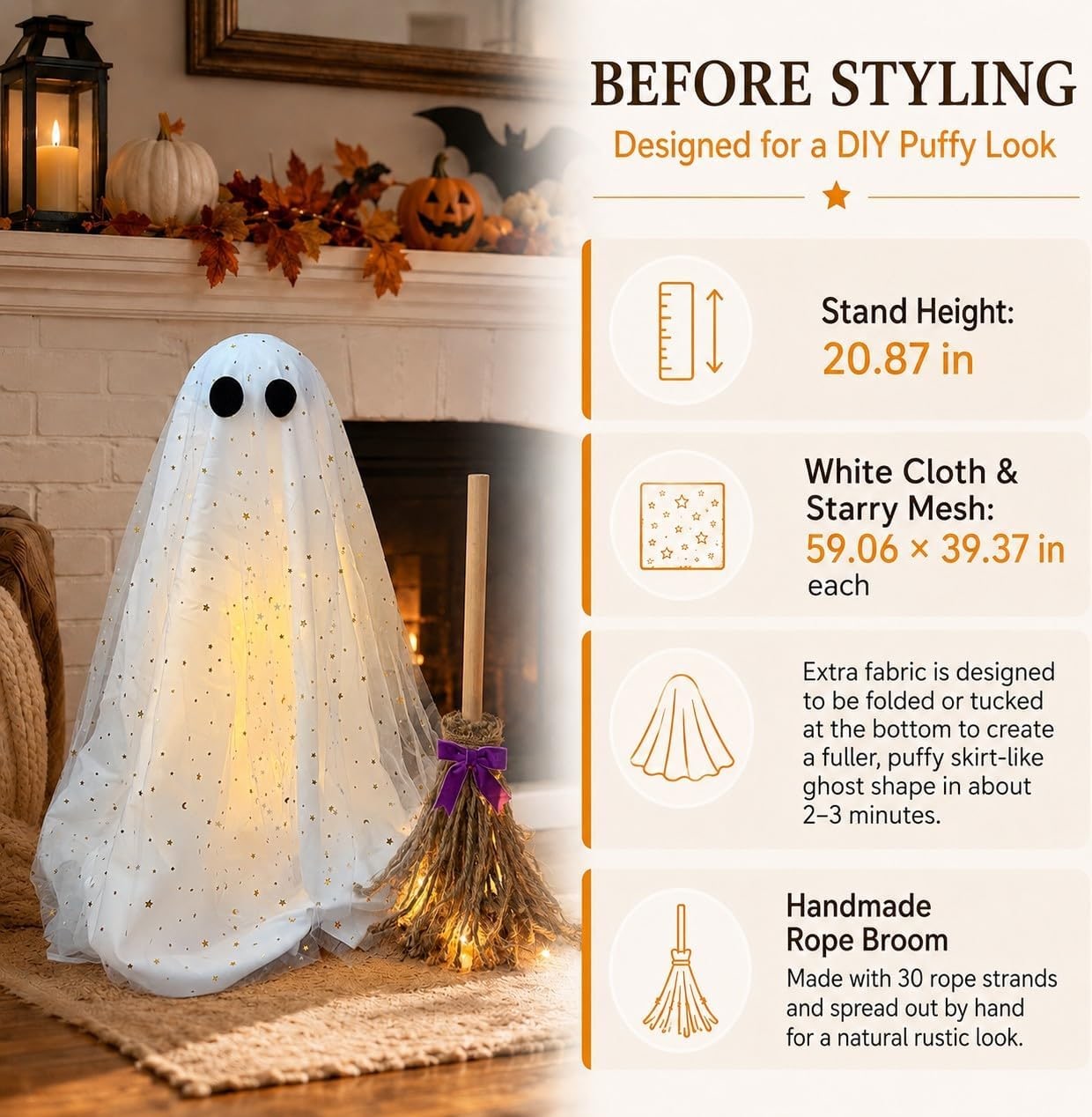 Lighted Ghost & Witch Broom Halloween Decor Set - Photo 2
