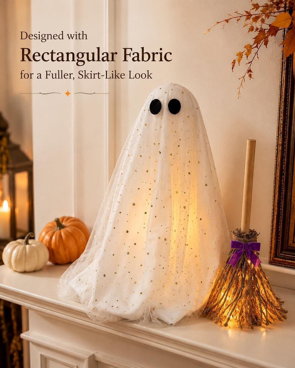 Lighted Ghost & Witch Broom Halloween Decor Set - Photo 3
